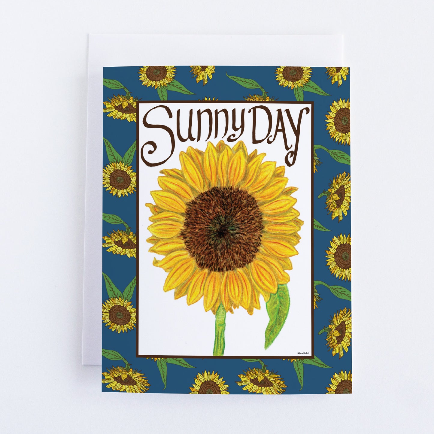Single "Sunny Day" Greeting Cards with Peel-and-stick Envelopes (A2 size; 5 color choices)