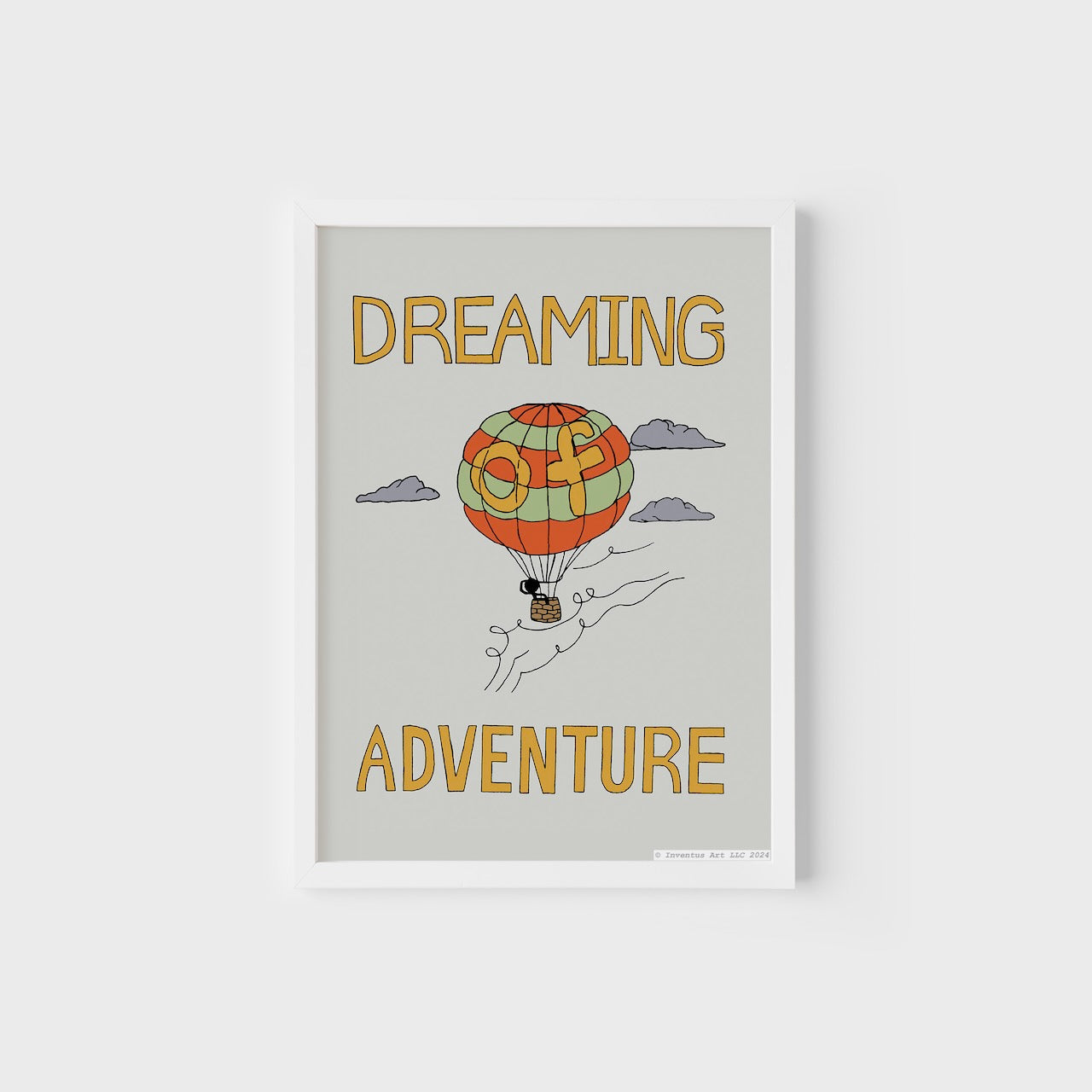 "Gray Hot Air Balloon Dreaming Adventure" Art Print on Paper (5"x7"; signed, special edition)