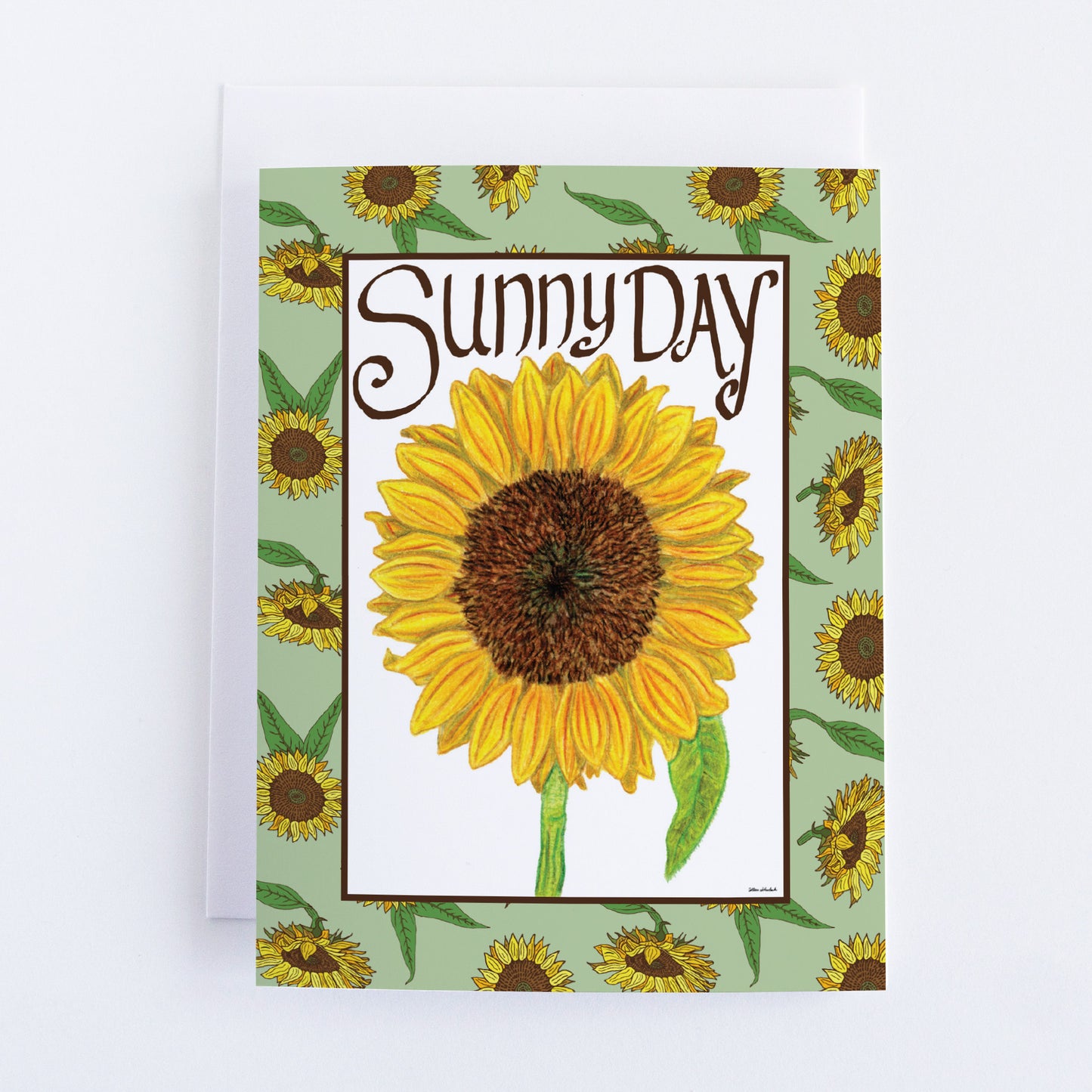 Single "Sunny Day" Greeting Cards with Peel-and-stick Envelopes (A2 size; 5 color choices)