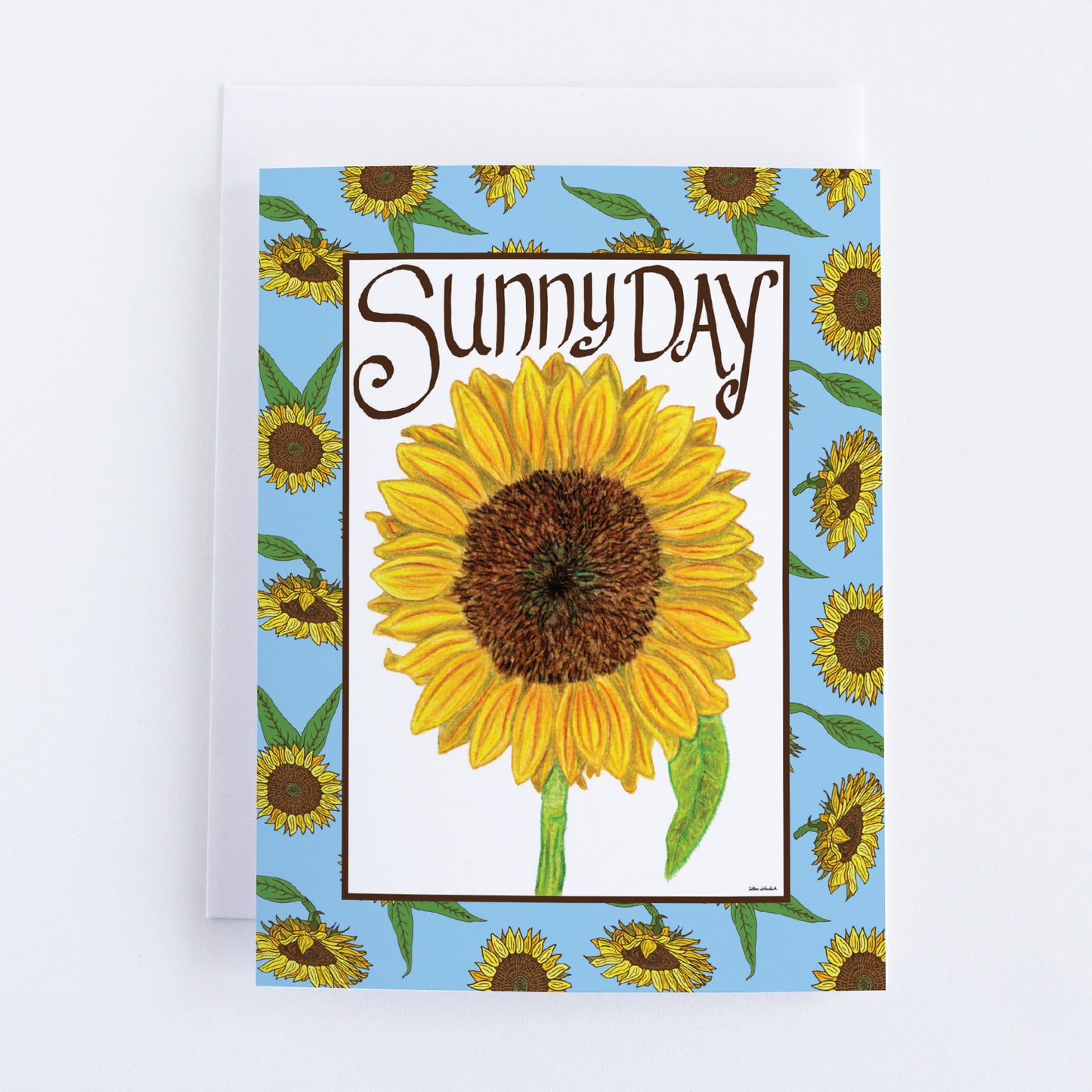 Single "Sunny Day" Greeting Cards with Peel-and-stick Envelopes (A2 size; 5 color choices)