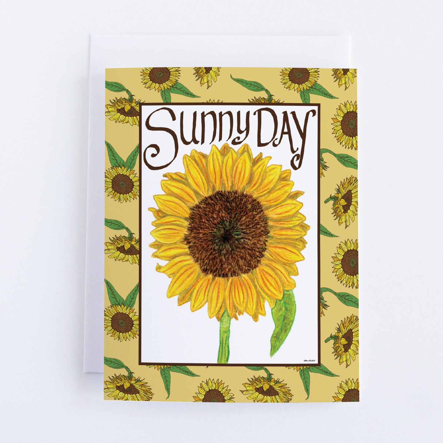 Single "Sunny Day" Greeting Cards with Peel-and-stick Envelopes (A2 size; 5 color choices)