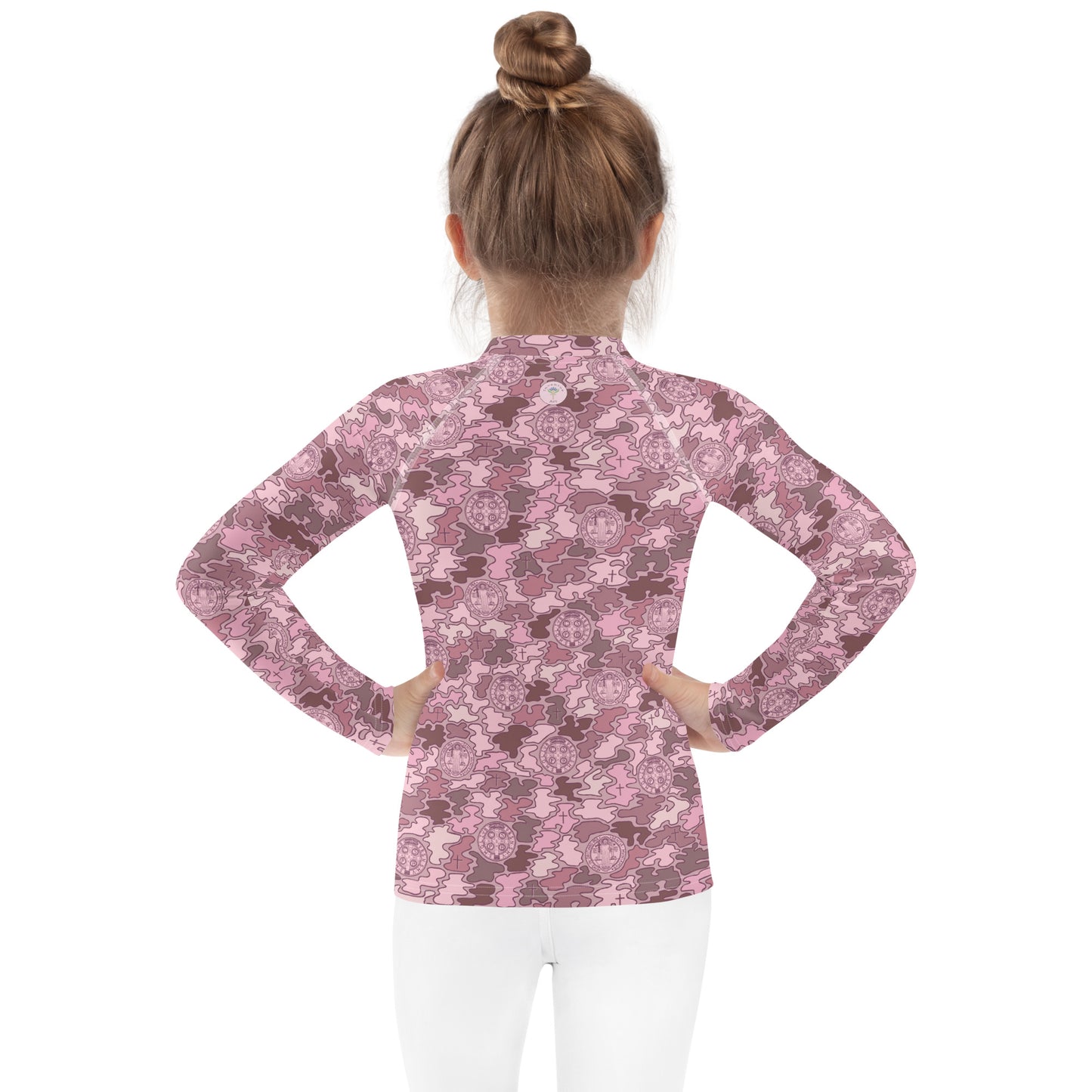 Pink "Catholicamouflage" Long-sleeved Kids Rash Guard (Size 2-7)