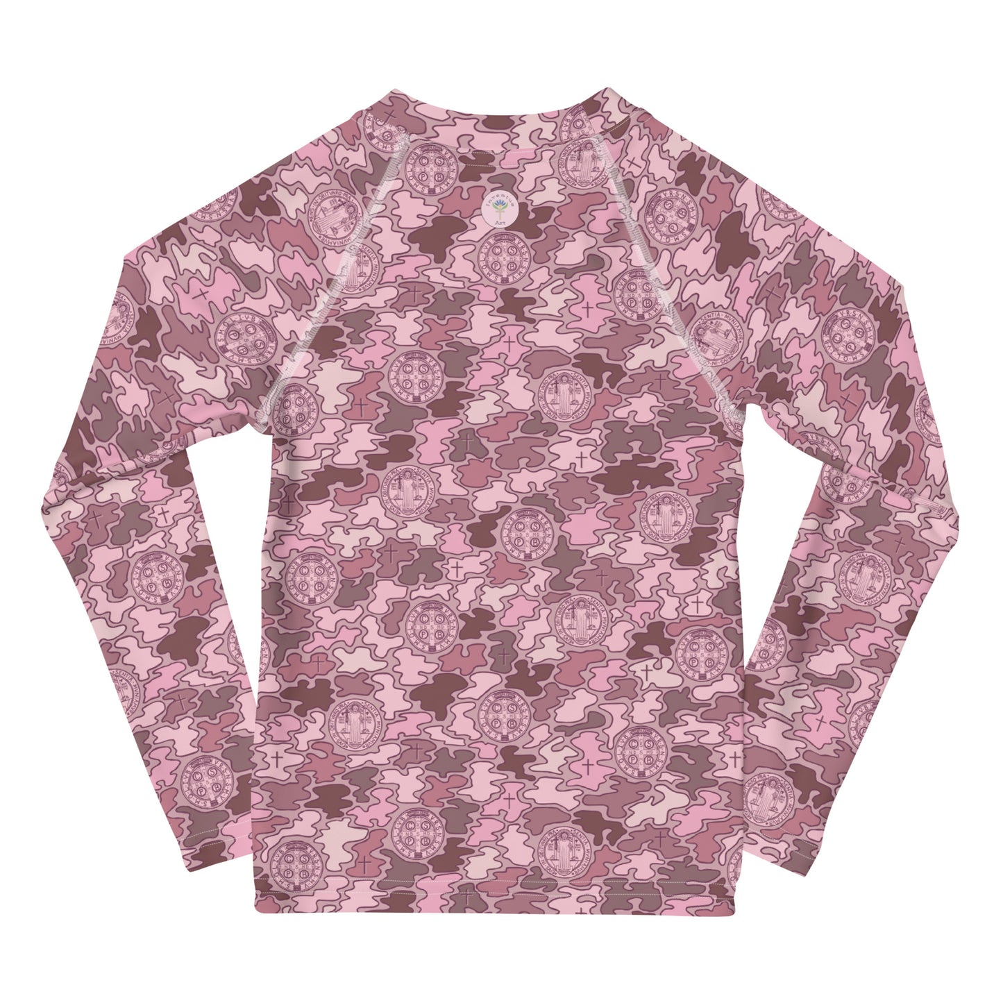 Pink "Catholicamouflage" Long-sleeved Kids Rash Guard (Size 2-7)