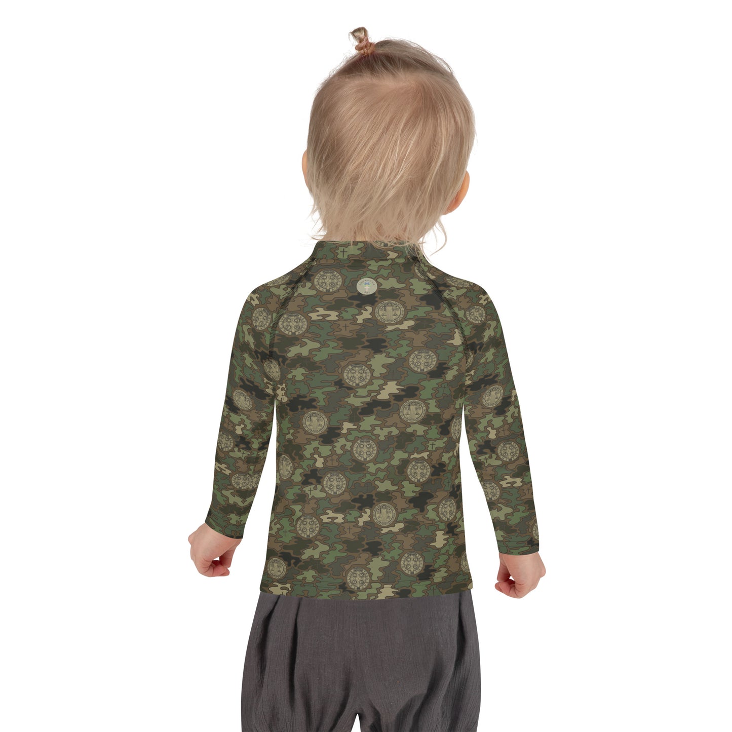 Woodland St. Benedict Catholic Camouflage Kids Long-sleeved Rash Guard (Size 2-7)