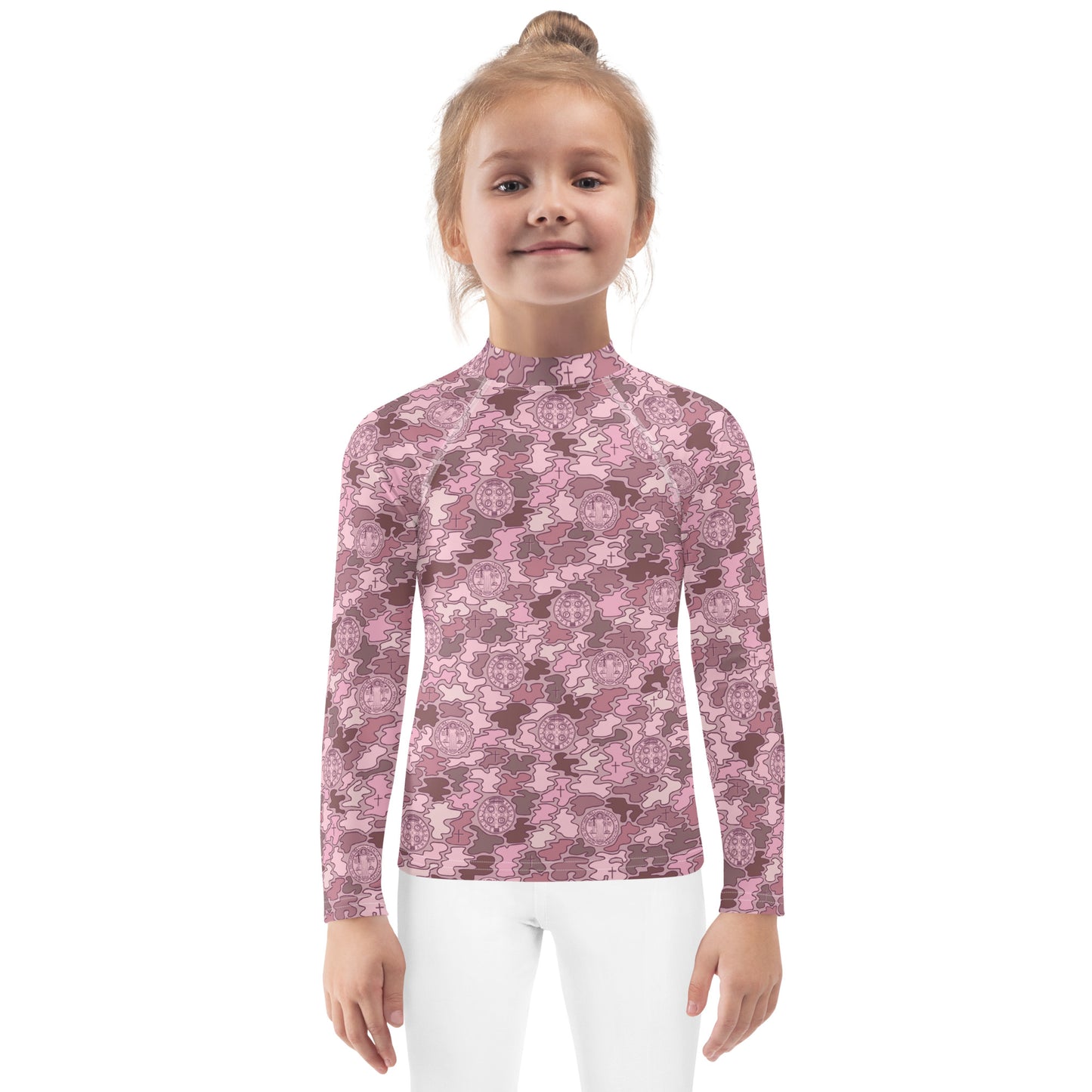 Pink "Catholicamouflage" Long-sleeved Kids Rash Guard (Size 2-7)