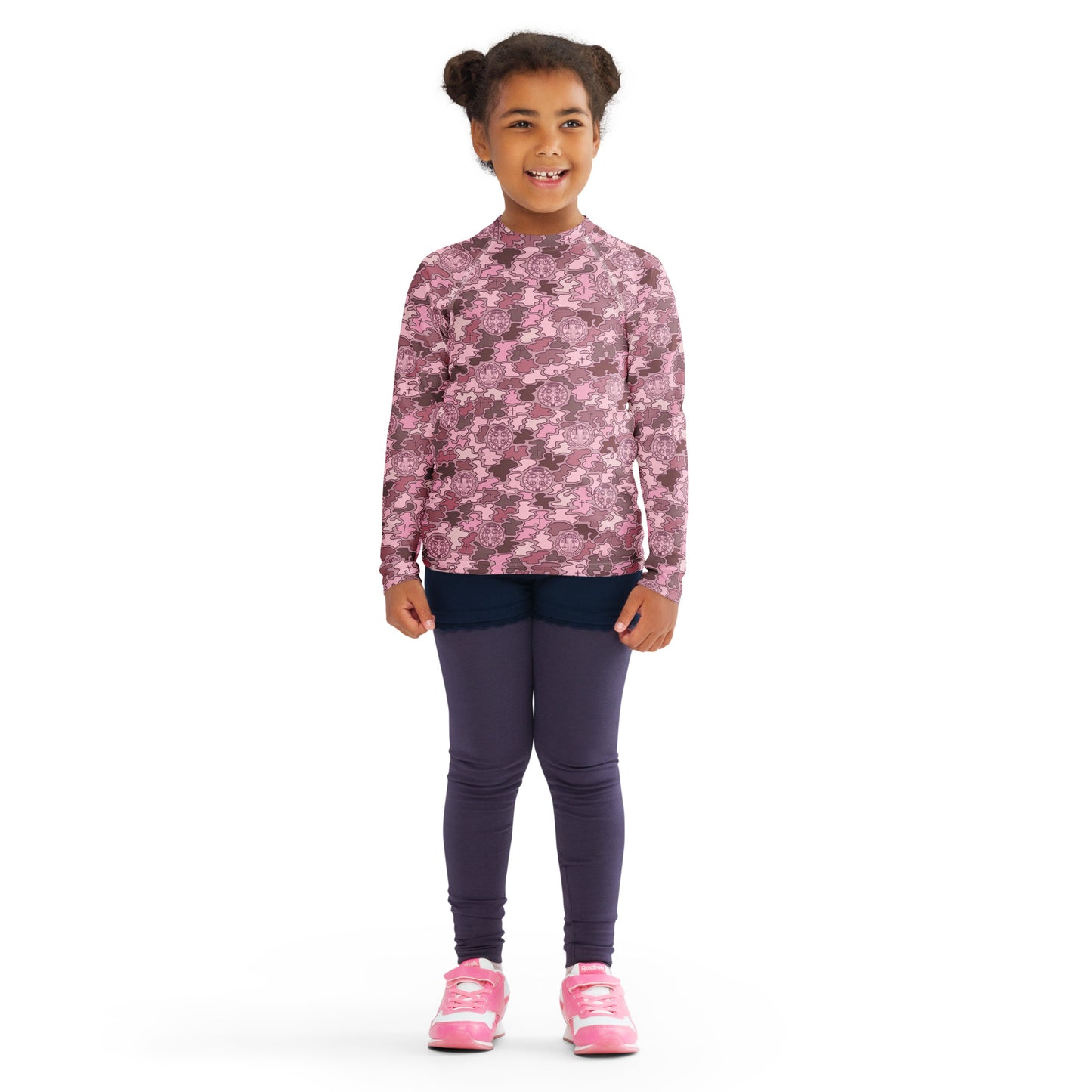 Pink "Catholicamouflage" Long-sleeved Kids Rash Guard (Size 2-7)