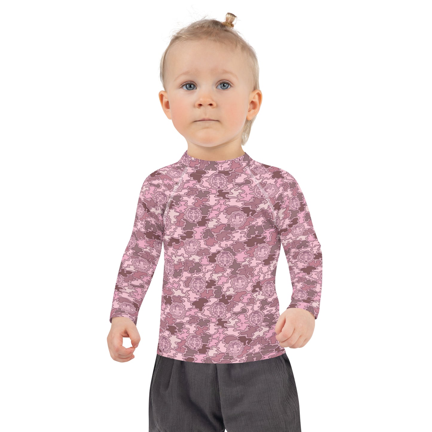 Pink "Catholicamouflage" Long-sleeved Kids Rash Guard (Size 2-7)