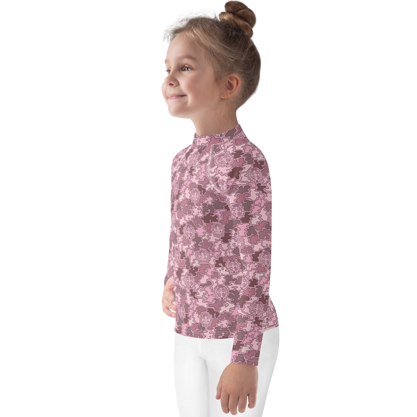 Pink "Catholicamouflage" Long-sleeved Kids Rash Guard (Size 2-7)
