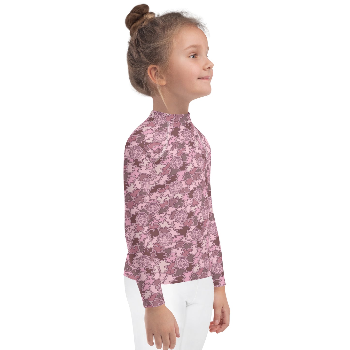 Pink "Catholicamouflage" Long-sleeved Kids Rash Guard (Size 2-7)