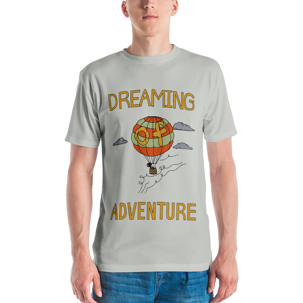 Men's Gray Hot Air Balloon "Dreaming Adventure" Crew-Neck T-shirt (Size XS-2XL)