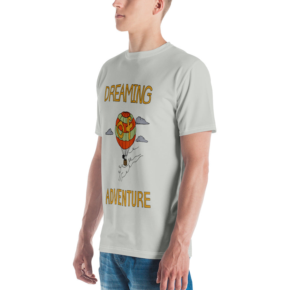 Men's Gray Hot Air Balloon "Dreaming Adventure" Crew-Neck T-shirt (Size XS-2XL)