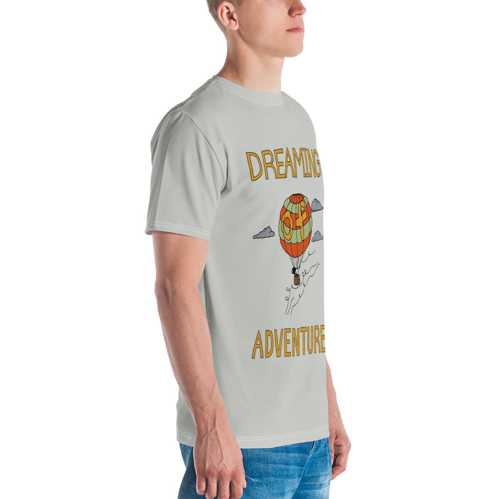 Men's Gray Hot Air Balloon "Dreaming Adventure" Crew-Neck T-shirt (Size XS-2XL)