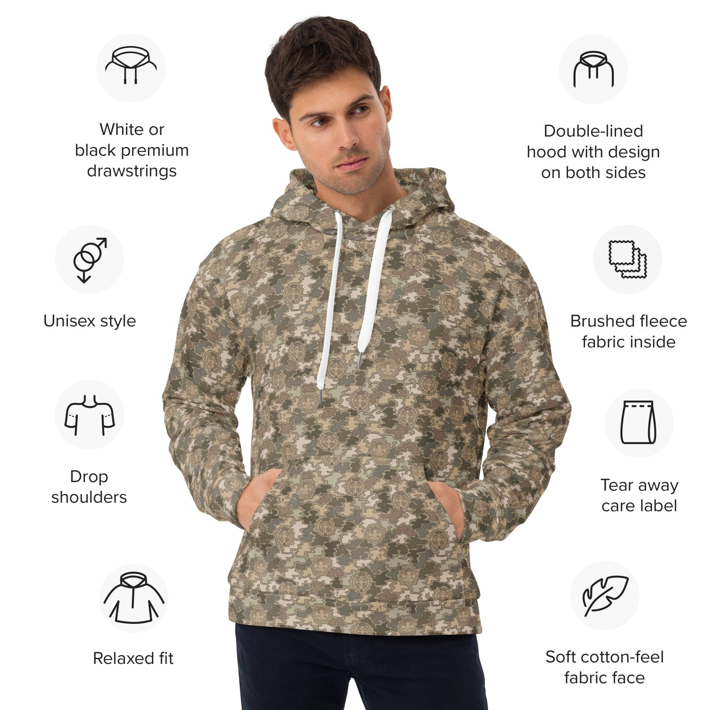Desert Tan "Catholicamouflage" Unisex Pull-over Hoodie (Size XS-6XL)