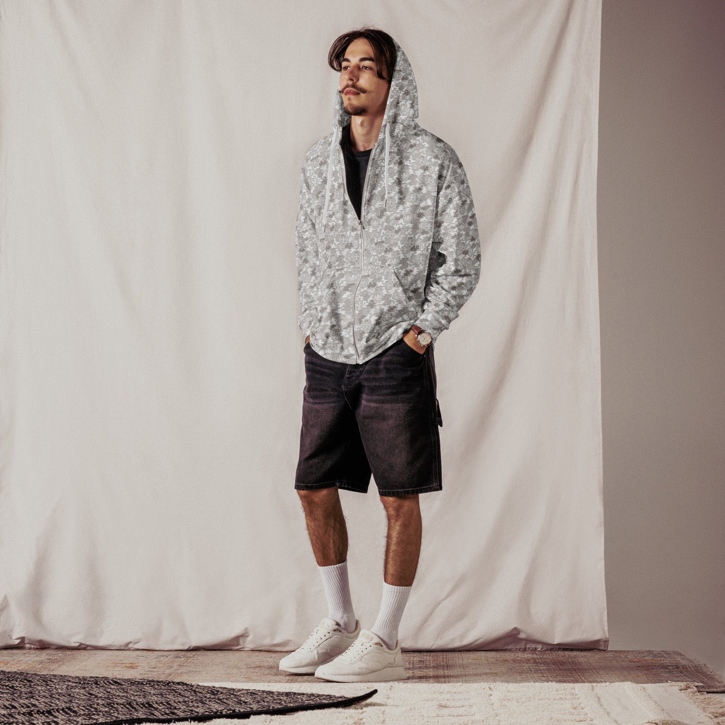 White St. Benedict Catholic Camouflage Unisex Zipper Hoodie (Size XXS-6XL)