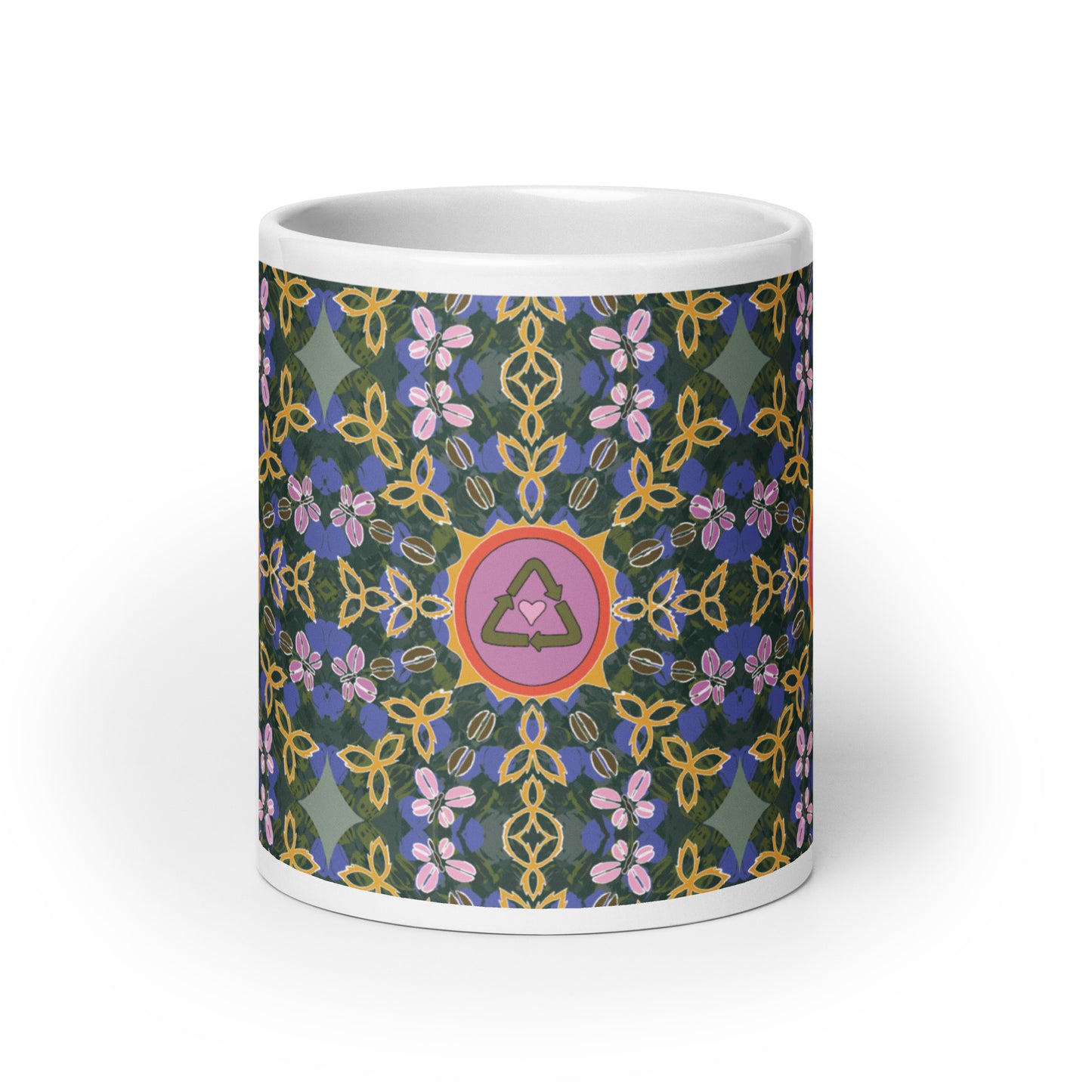 Pink-Accent "Love Recycling" Glossy Coffee Mug (20 oz)