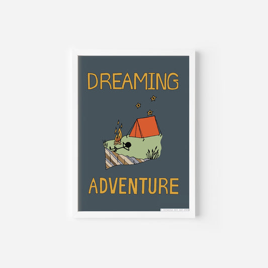"Dark Blue Camping Dreaming Adventure" Art Print on Paper (5"x7"; signed, special edition)