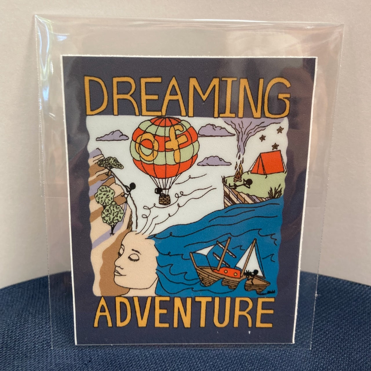 Dark-Blue Dreaming Adventure Vinyl Sticker (2.32″ × 3″)