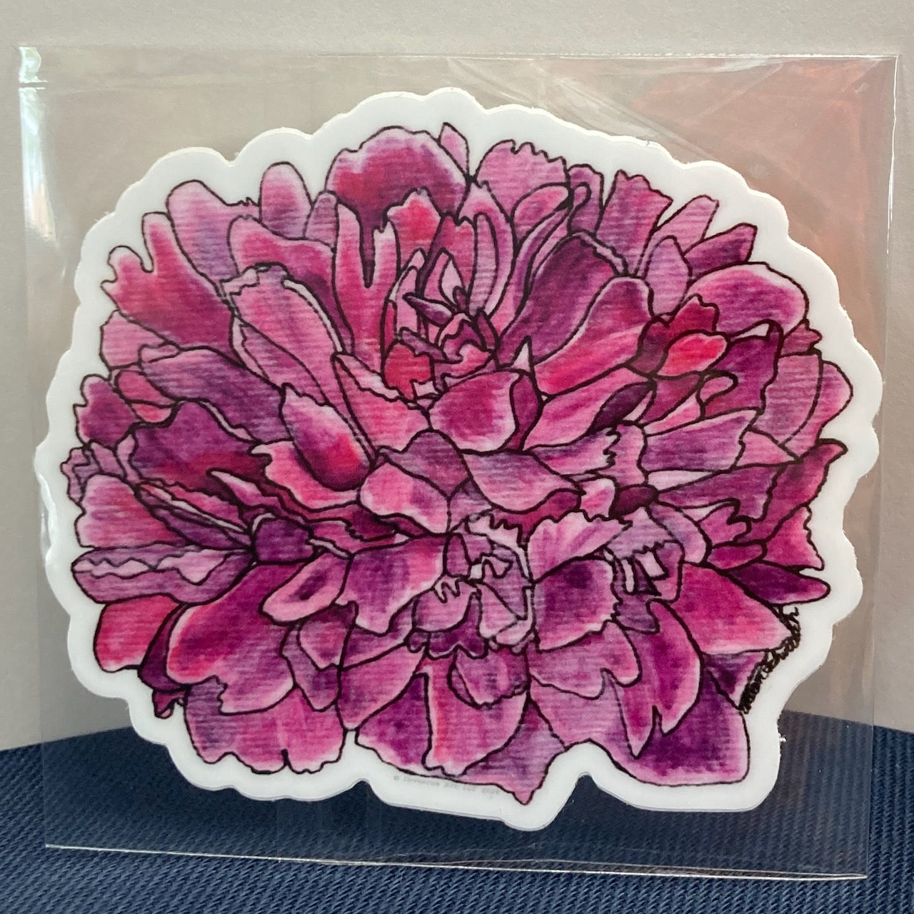 Deep Pink Peony Vinyl Sticker (3″ × 2.7″)