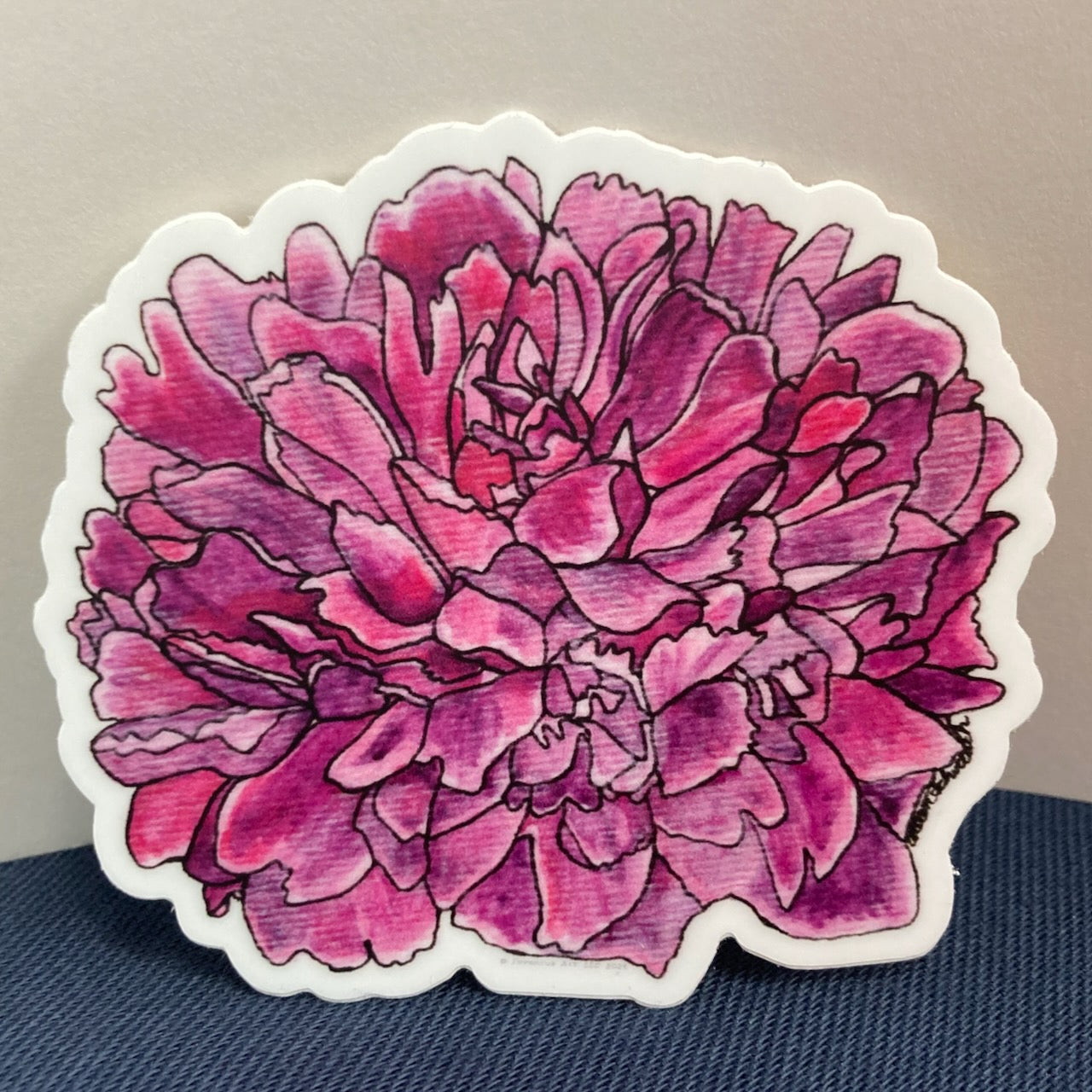 Deep Pink Peony Vinyl Sticker (3″ × 2.7″)