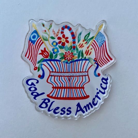 God Bless America magnets (1.88"x2"; original and current US flags)