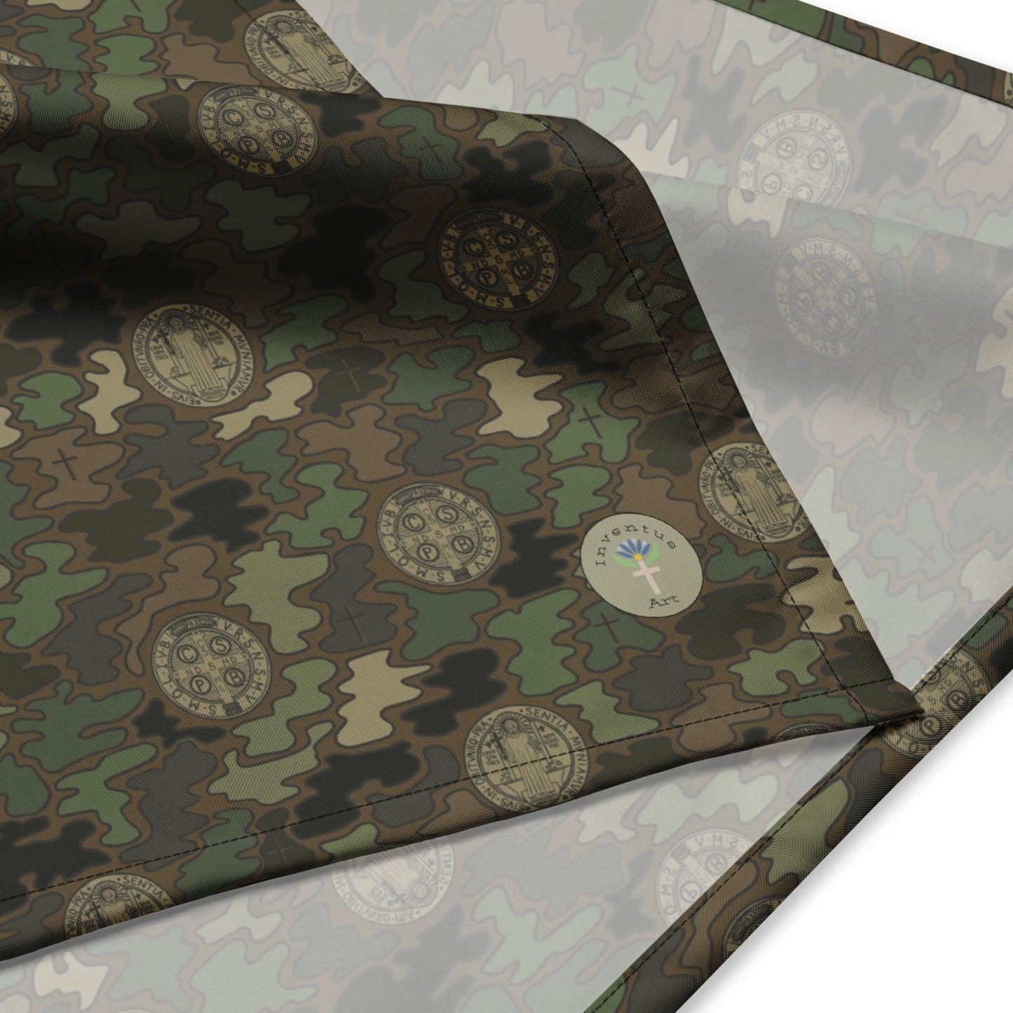 Woodland Green-Brown "Catholicamouflage" Polyester Bandana (3 sizes)