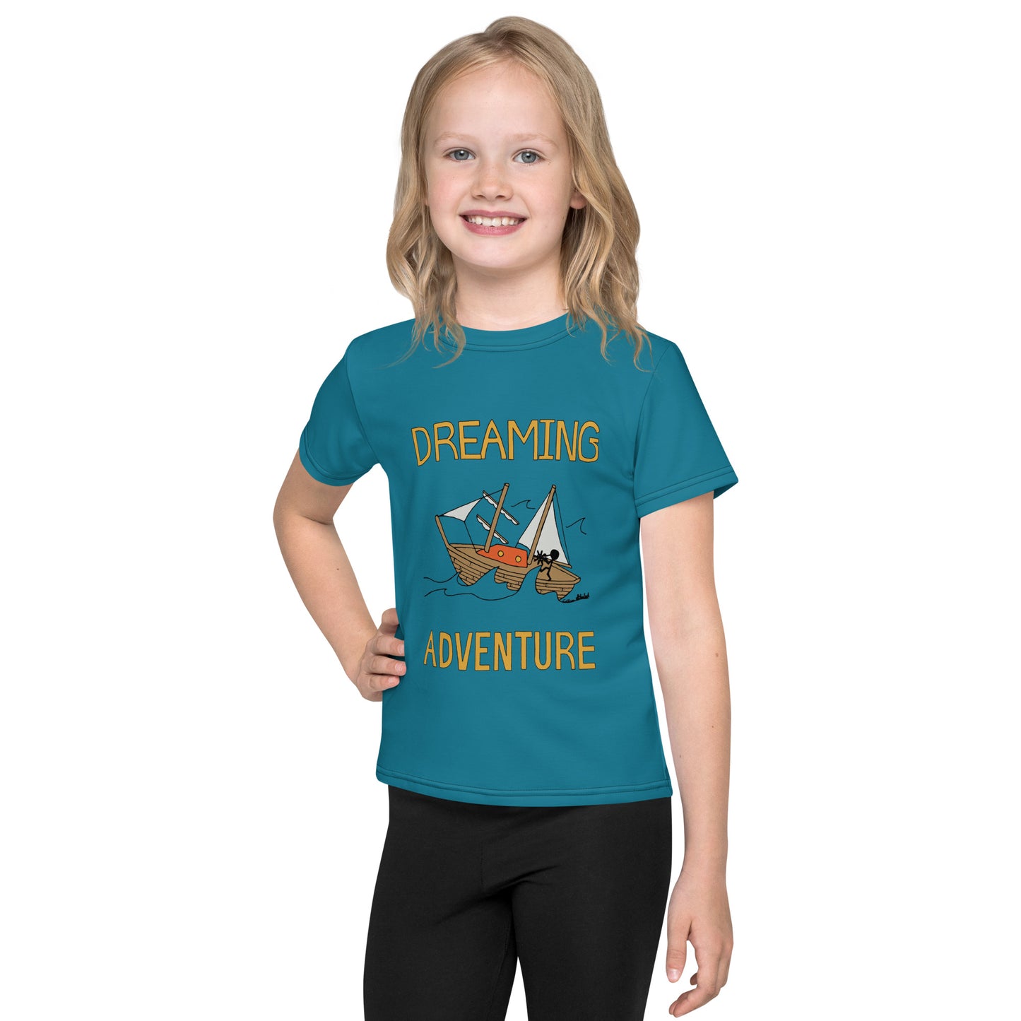 Kids Blue Sailing "Dreaming Adventure" Short-Sleeved Crew Neck T-shirt (Size 2-7)