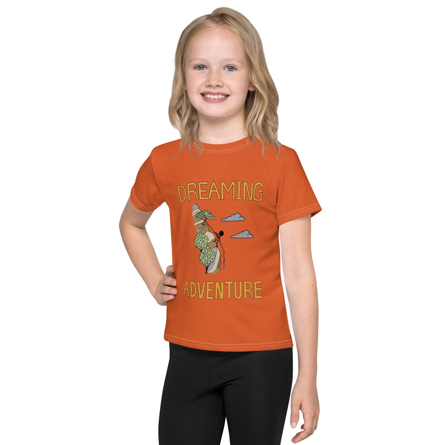 Kids Orange Climbing "Dreaming Adventure" Short-Sleeved Crew Neck T-shirt (Size 2-7)