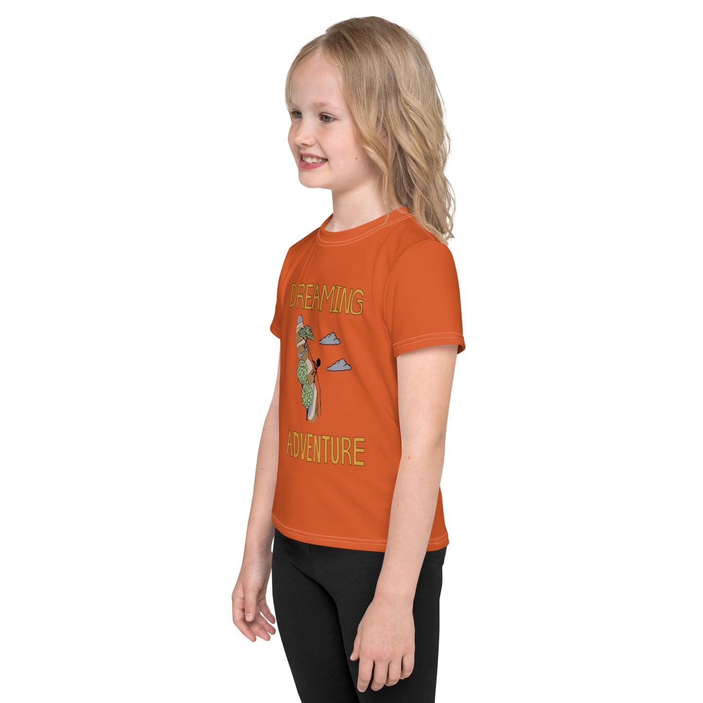 Kids Orange Climbing "Dreaming Adventure" Short-Sleeved Crew Neck T-shirt (Size 2-7)