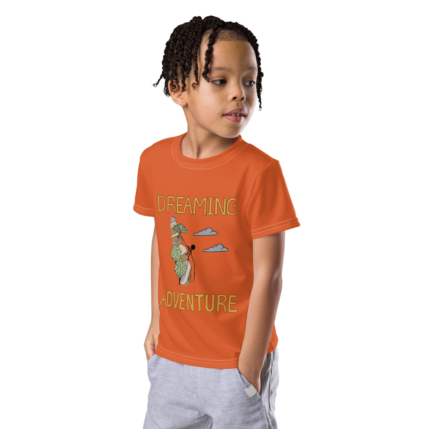 Kids Orange Climbing "Dreaming Adventure" Short-Sleeved Crew Neck T-shirt (Size 2-7)