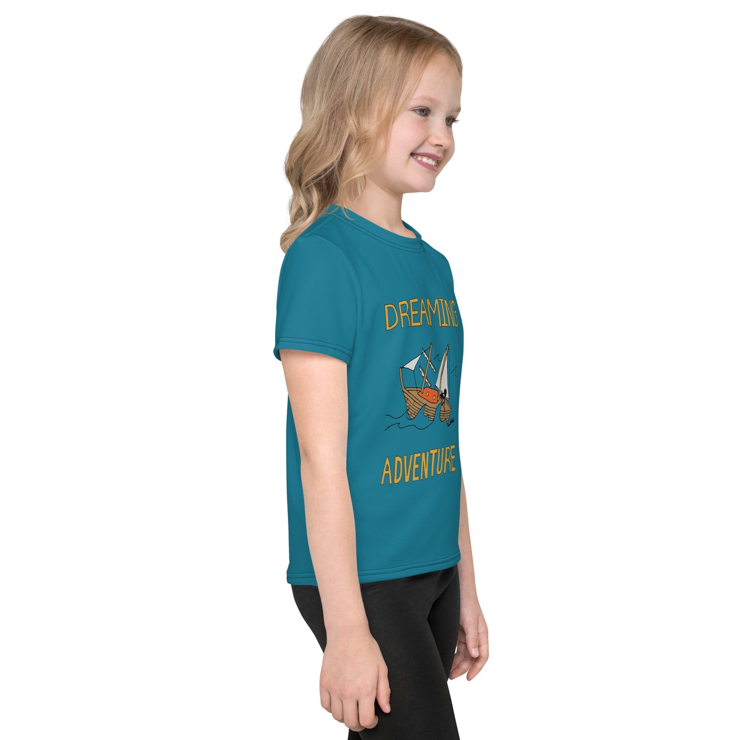 Kids Blue Sailing "Dreaming Adventure" Short-Sleeved Crew Neck T-shirt (Size 2-7)