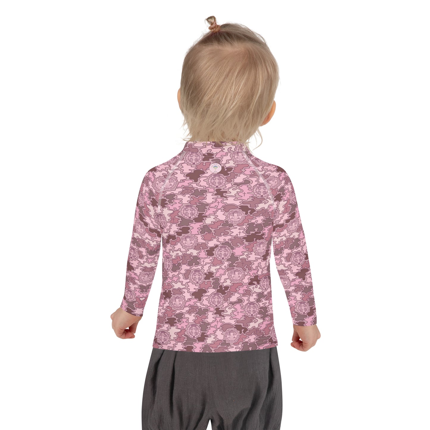 Pink "Catholicamouflage" Long-sleeved Kids Rash Guard (Size 2-7)