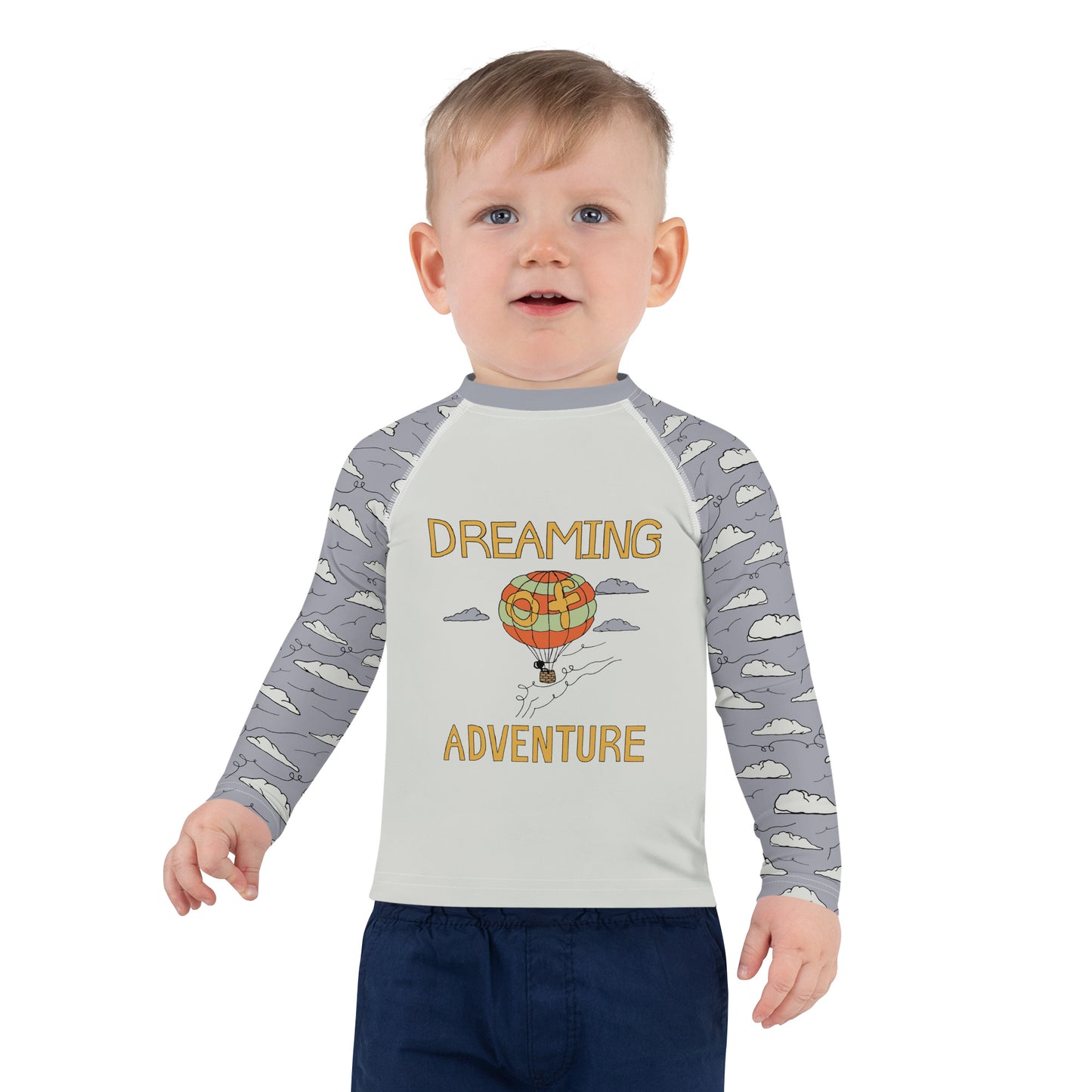Kids Gray Hot Air Balloon "Dreaming Adventure" Rash Guard (Size 2-7)