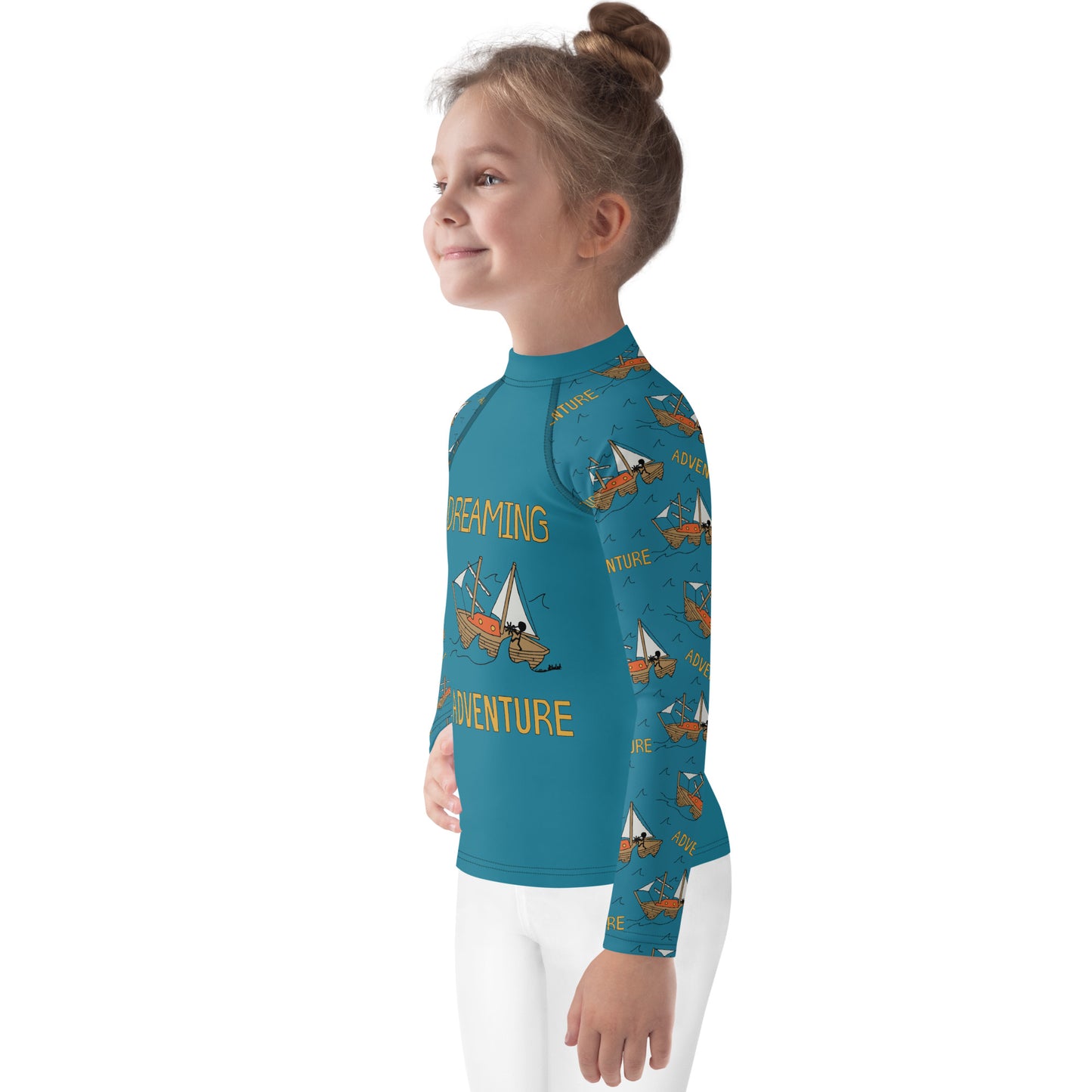 Kids Blue Sailing "Dreaming Adventure" Long-Sleeved Rashguard Shirt (Size 2-7)