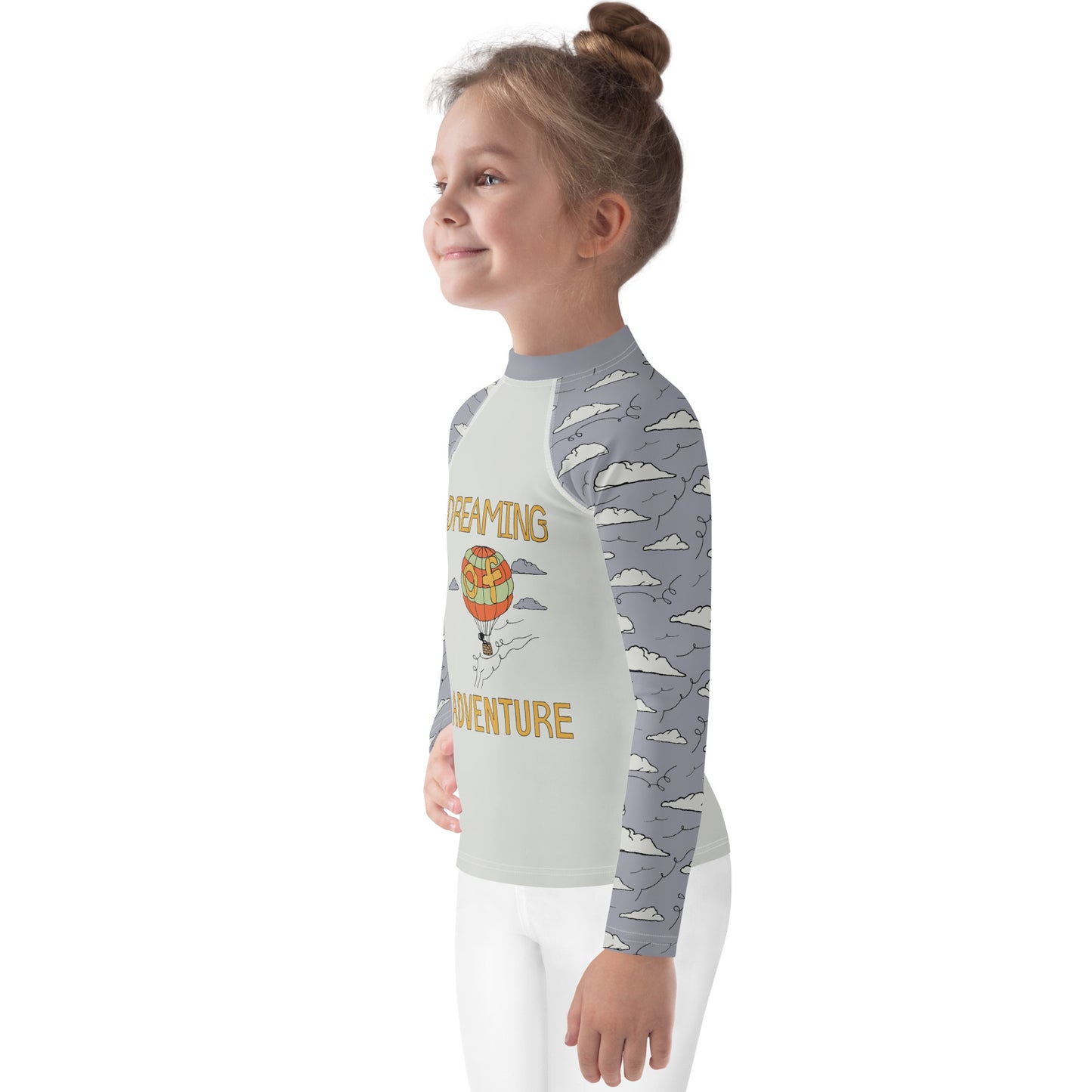 Kids Gray Hot Air Balloon "Dreaming Adventure" Rash Guard (Size 2-7)