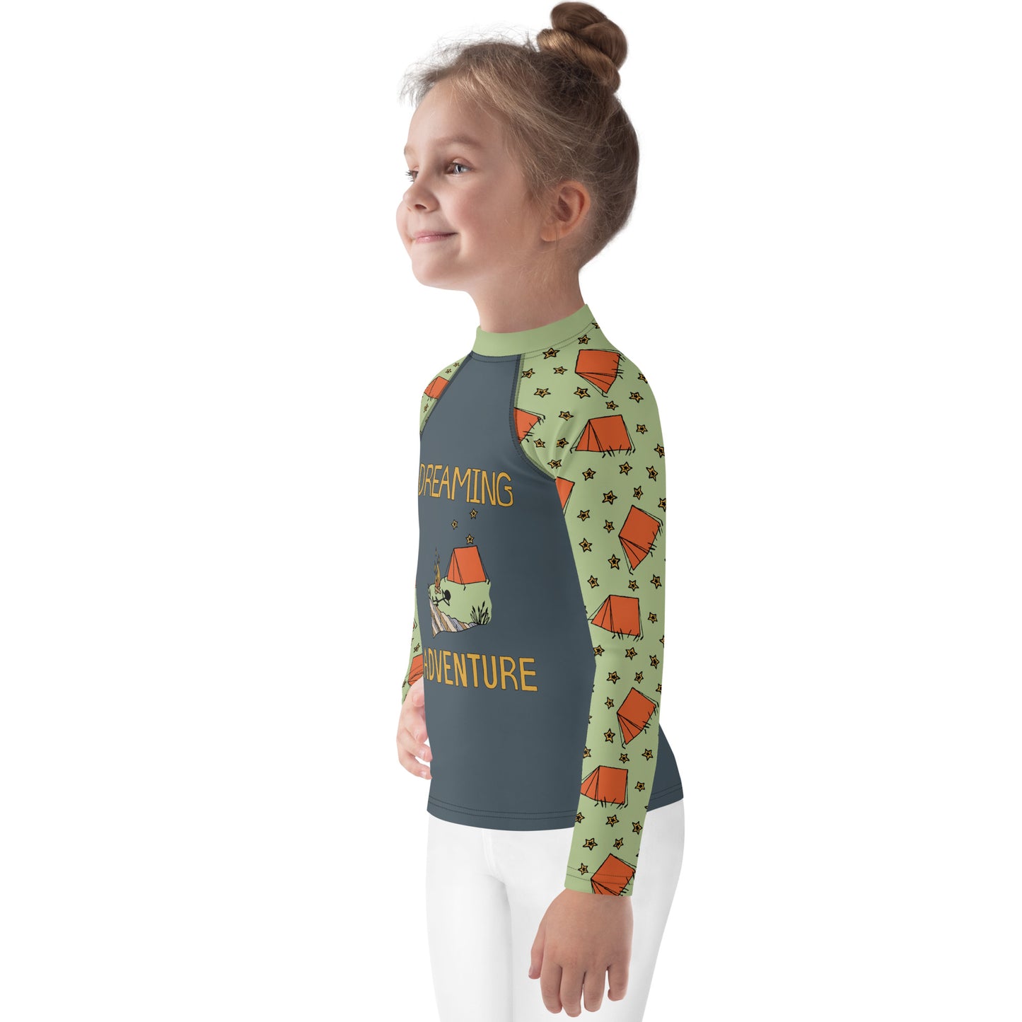 Kids Dark-Blue/Gray Camping "Dreaming Adventure" Long-Sleeved Rashguard Shirt (Size 2-7)