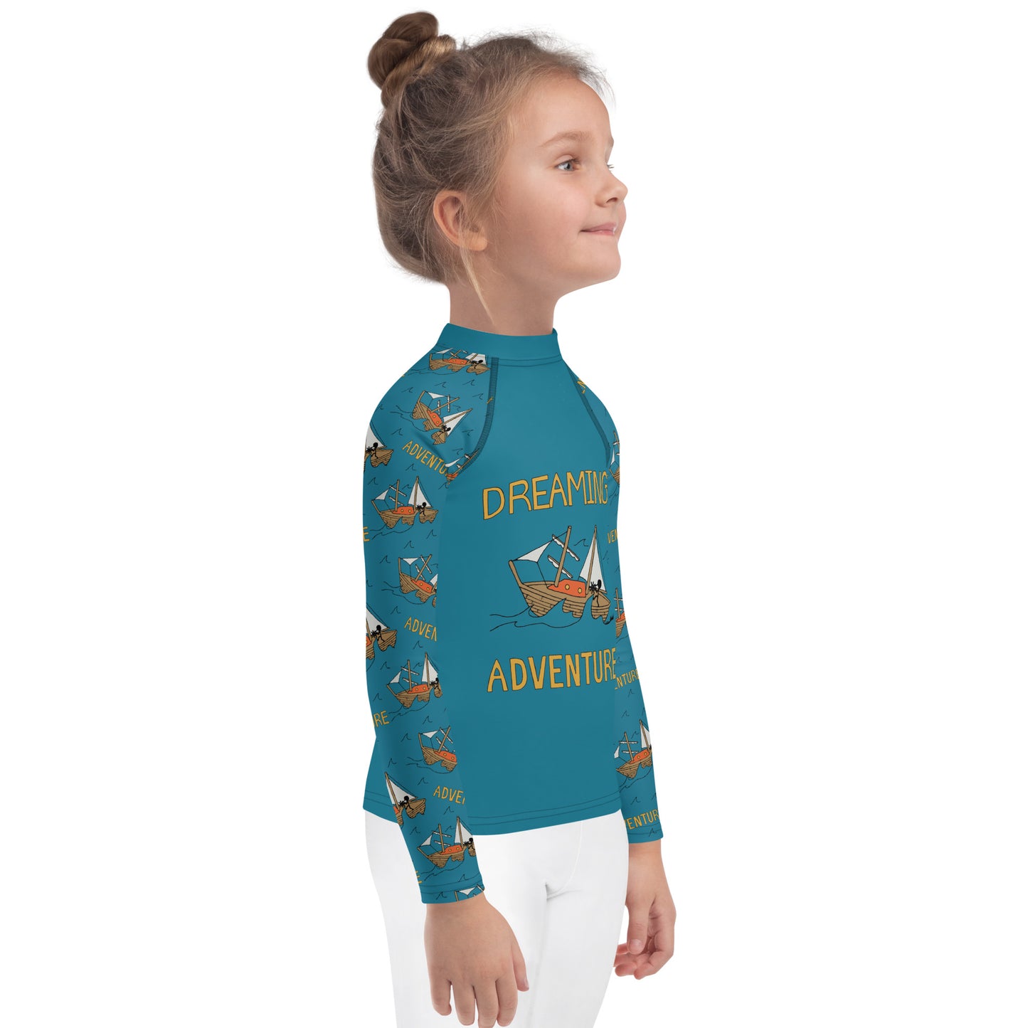Kids Blue Sailing "Dreaming Adventure" Long-Sleeved Rashguard Shirt (Size 2-7)
