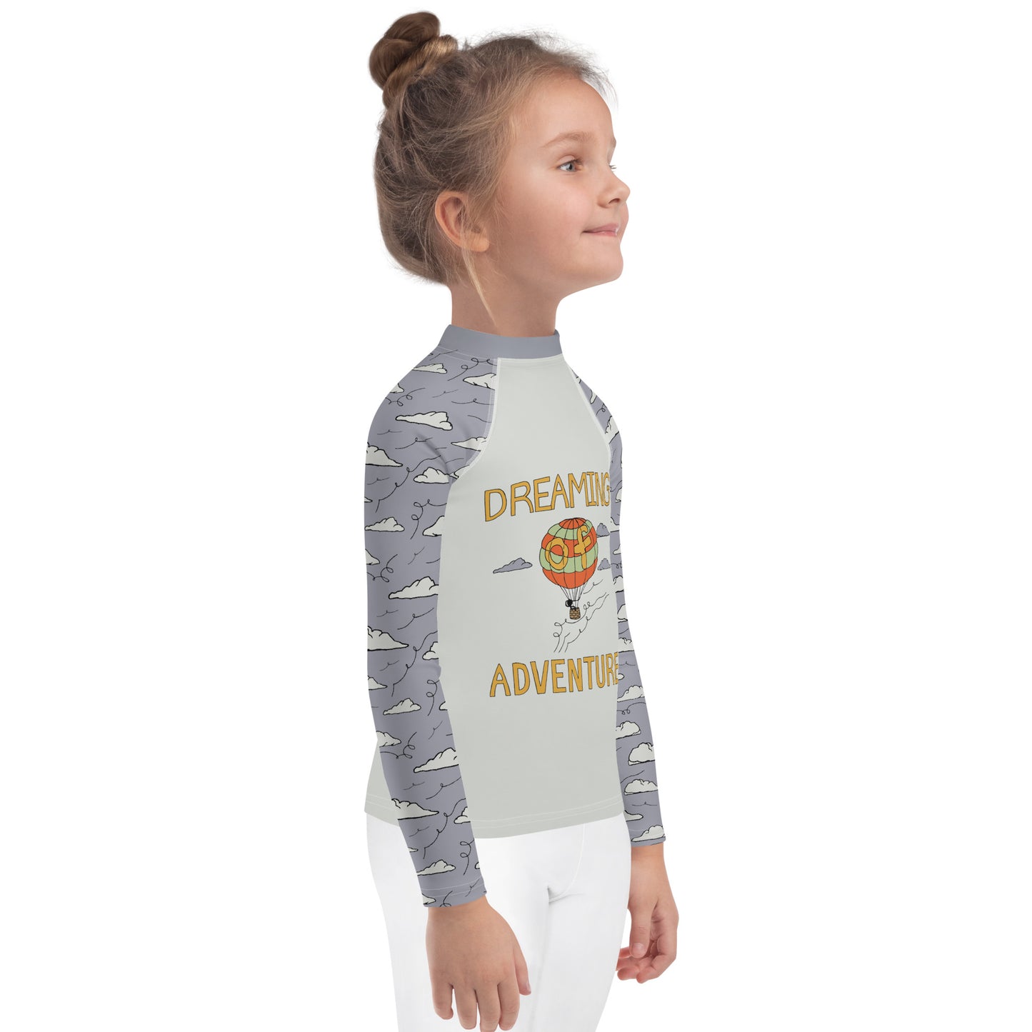 Kids Gray Hot Air Balloon "Dreaming Adventure" Rash Guard (Size 2-7)