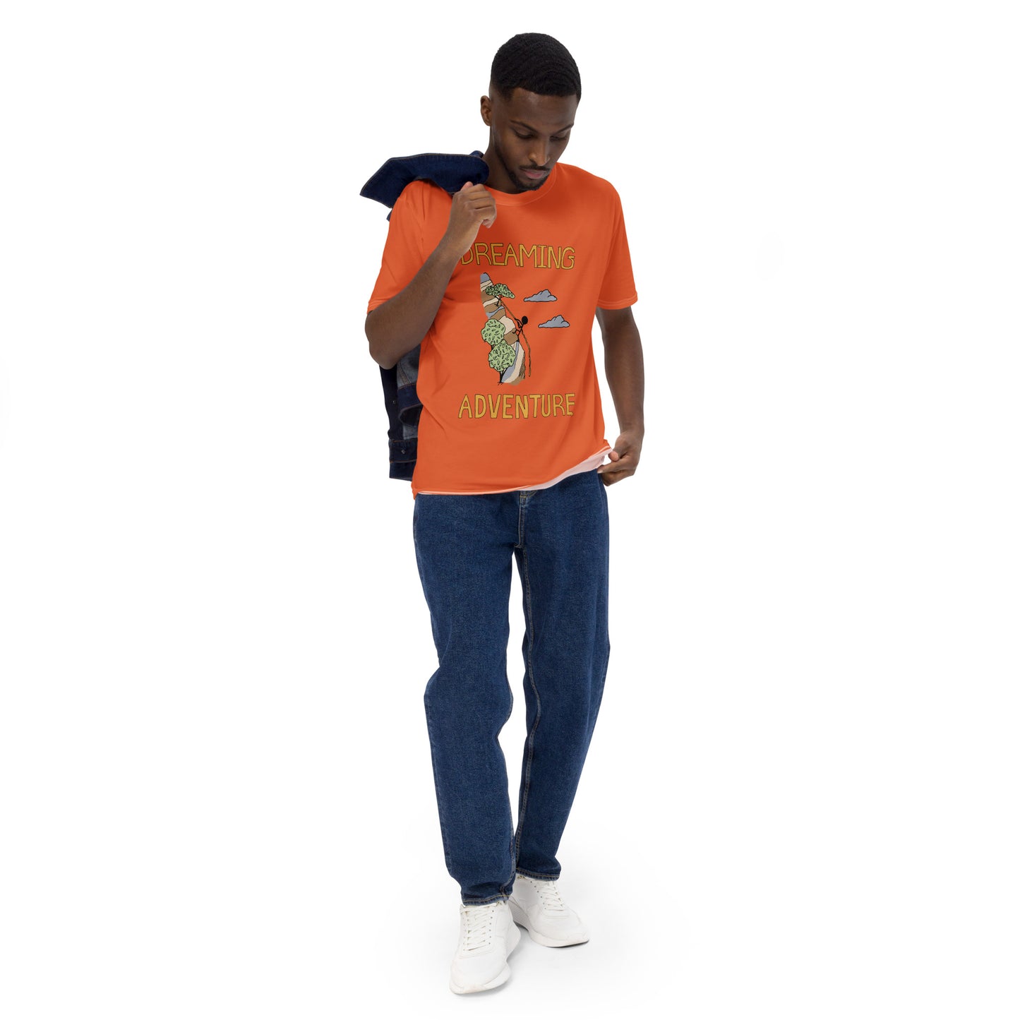 Men's Orange Climbing "Dreaming Adventure" Crew-Neck T-shirt (Size XS-2XL)