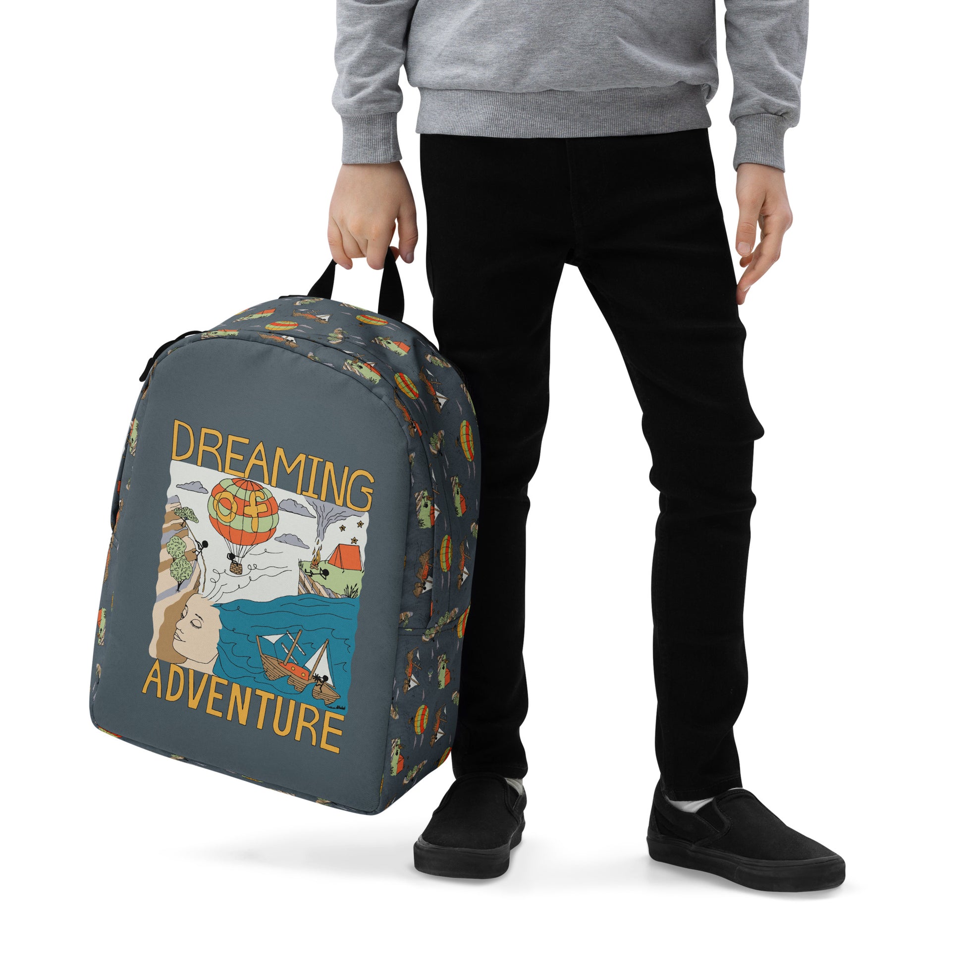 art traveling backpack Dark-Blue "Dreaming Adventure" Minimalist Backpack – Inventus Art LLC