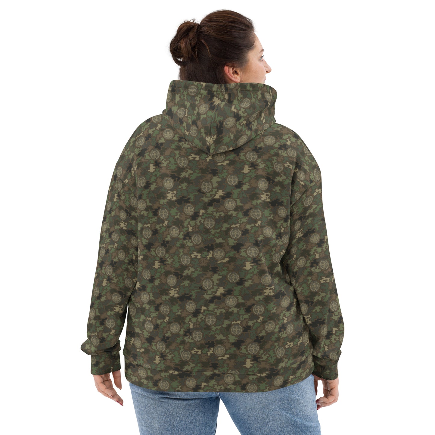 Woodland Green-Brown "Catholicamouflage" Unisex Pull-over Hoodie (Size XS-6XL)