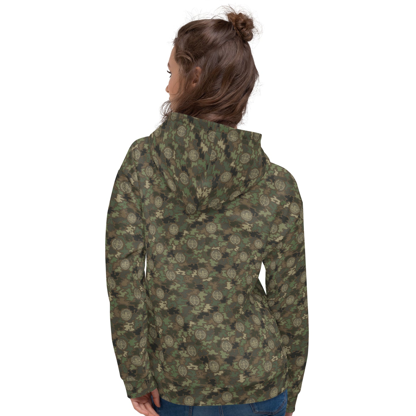 Woodland Green-Brown "Catholicamouflage" Unisex Pull-over Hoodie (Size XS-6XL)
