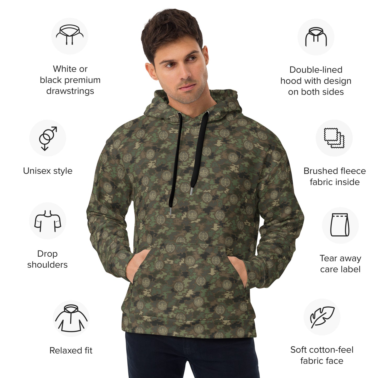 Woodland Green-Brown "Catholicamouflage" Unisex Pull-over Hoodie (Size XS-6XL)