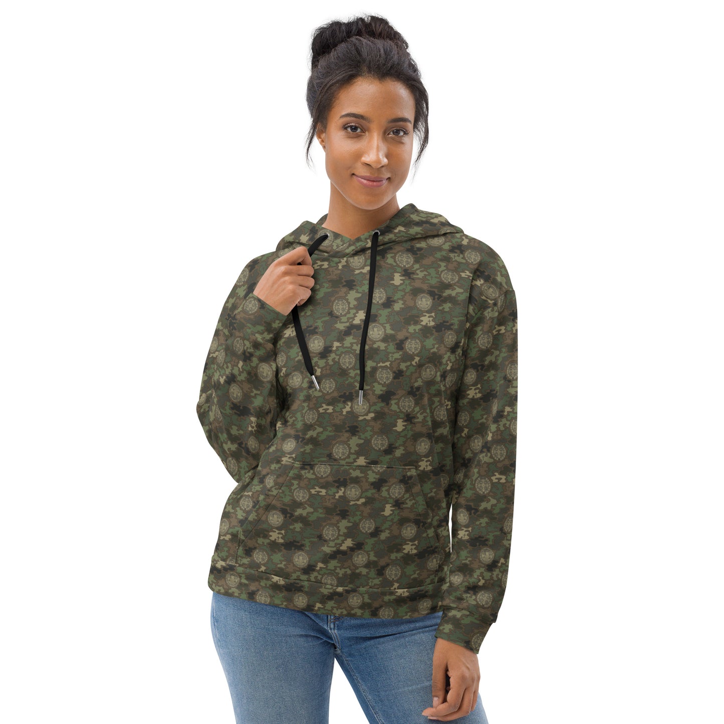 Woodland Green-Brown "Catholicamouflage" Unisex Pull-over Hoodie (Size XS-6XL)