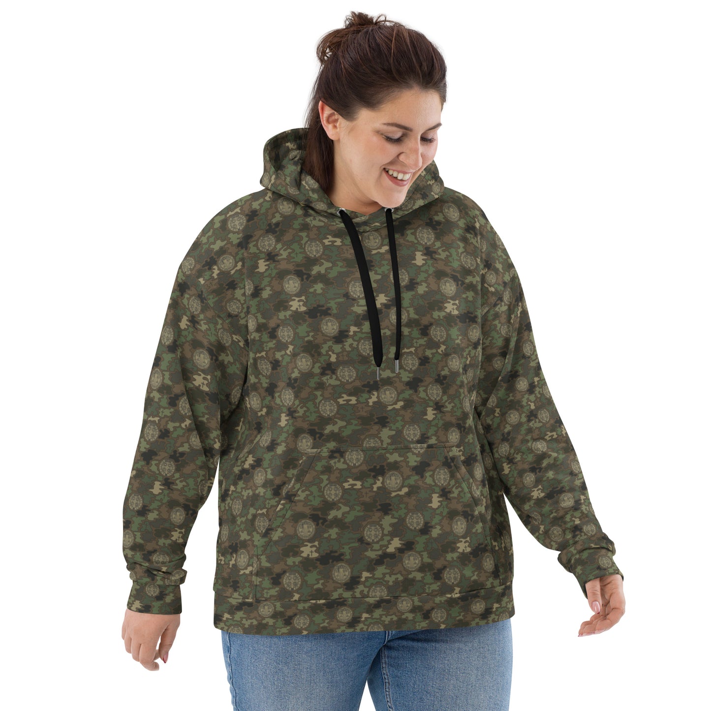 Woodland Green-Brown "Catholicamouflage" Unisex Pull-over Hoodie (Size XS-6XL)