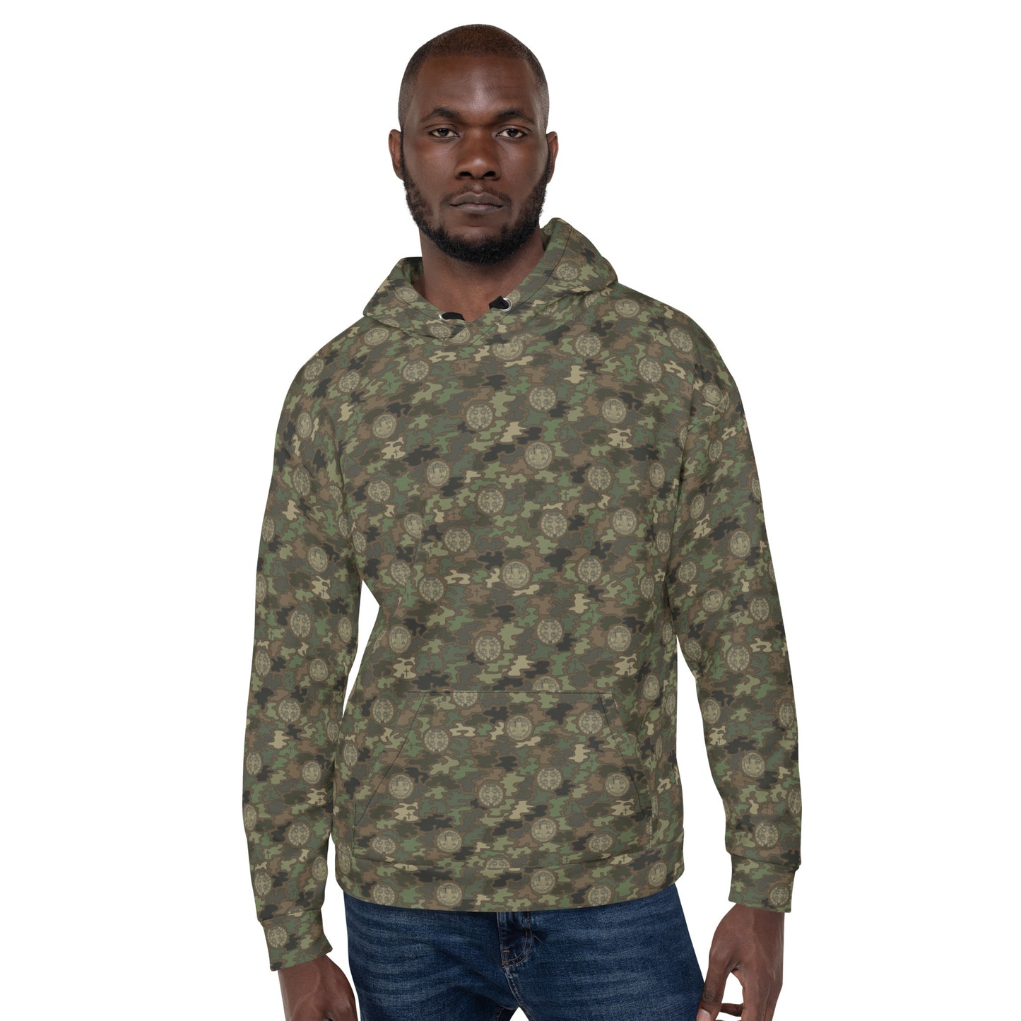 Woodland Green-Brown "Catholicamouflage" Unisex Pull-over Hoodie (Size XS-6XL)
