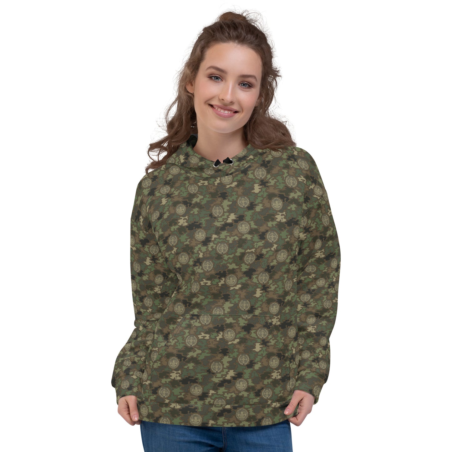 Woodland Green-Brown "Catholicamouflage" Unisex Pull-over Hoodie (Size XS-6XL)