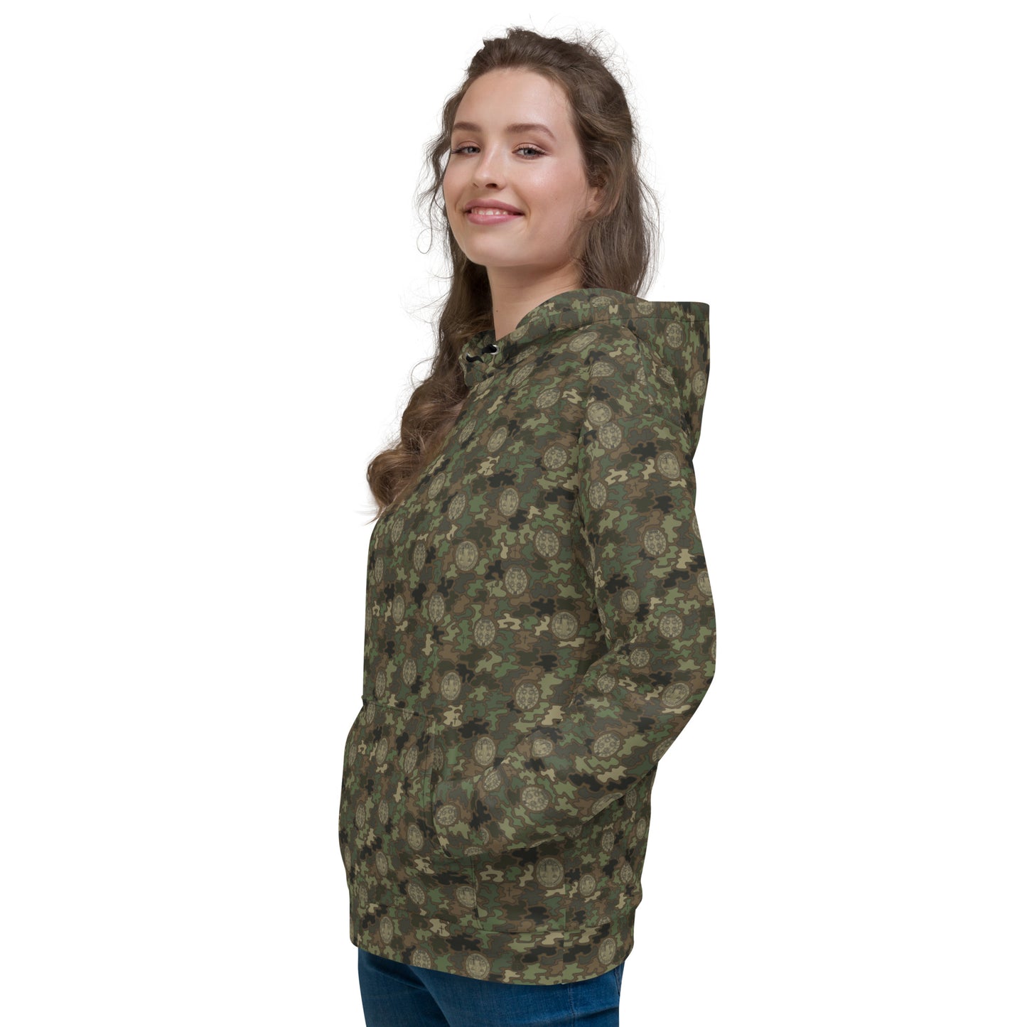 Woodland Green-Brown "Catholicamouflage" Unisex Pull-over Hoodie (Size XS-6XL)