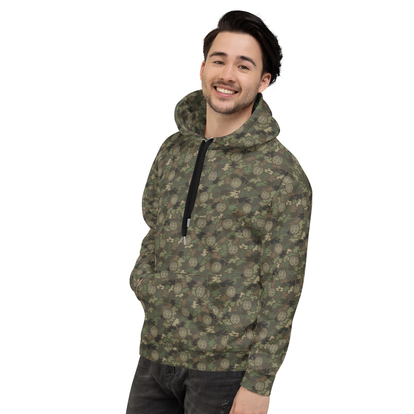 Woodland Green-Brown "Catholicamouflage" Unisex Pull-over Hoodie (Size XS-6XL)