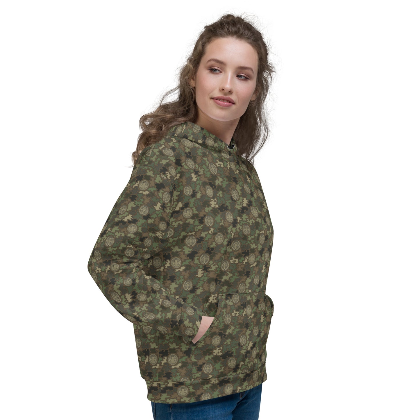 Woodland Green-Brown "Catholicamouflage" Unisex Pull-over Hoodie (Size XS-6XL)