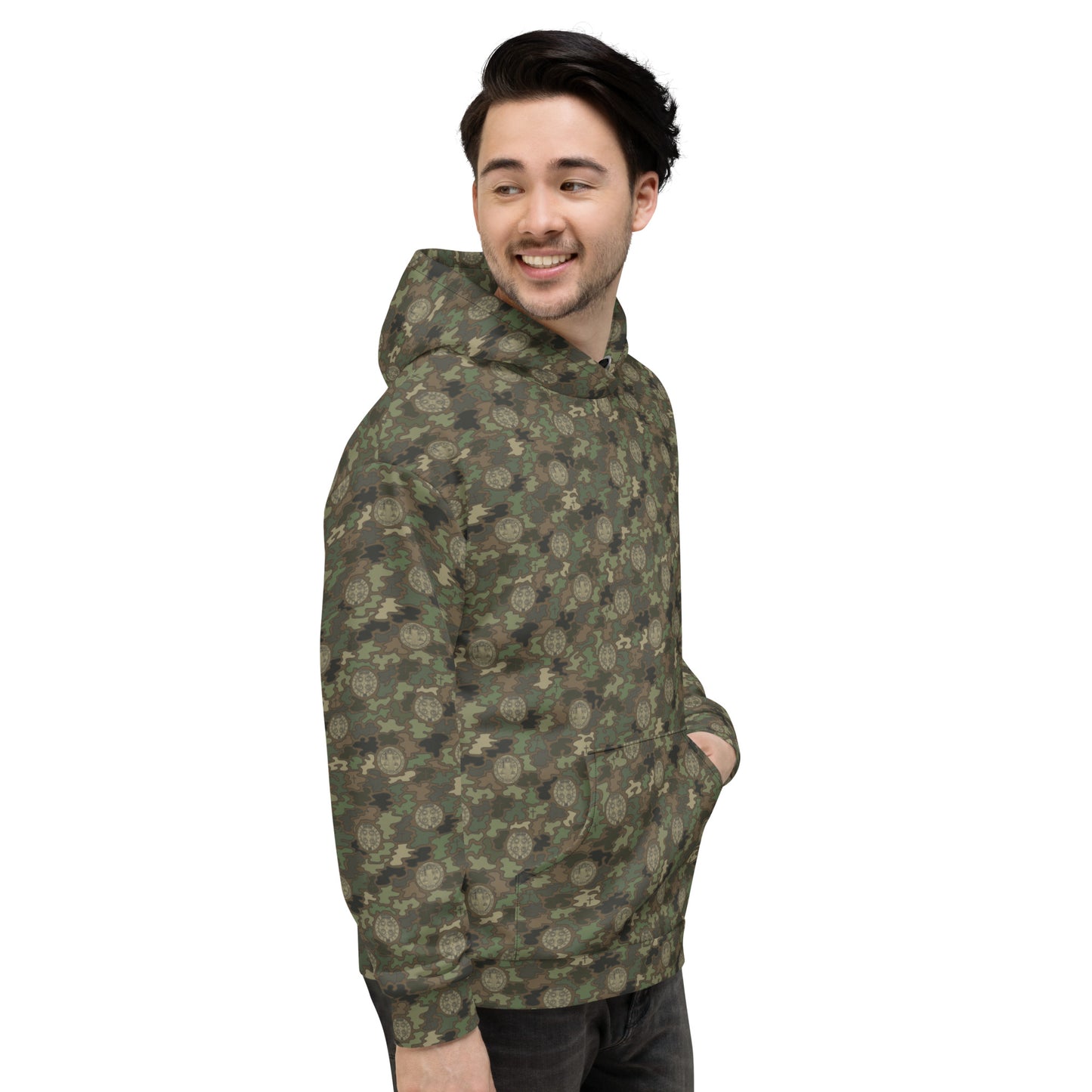 Woodland Green-Brown "Catholicamouflage" Unisex Pull-over Hoodie (Size XS-6XL)